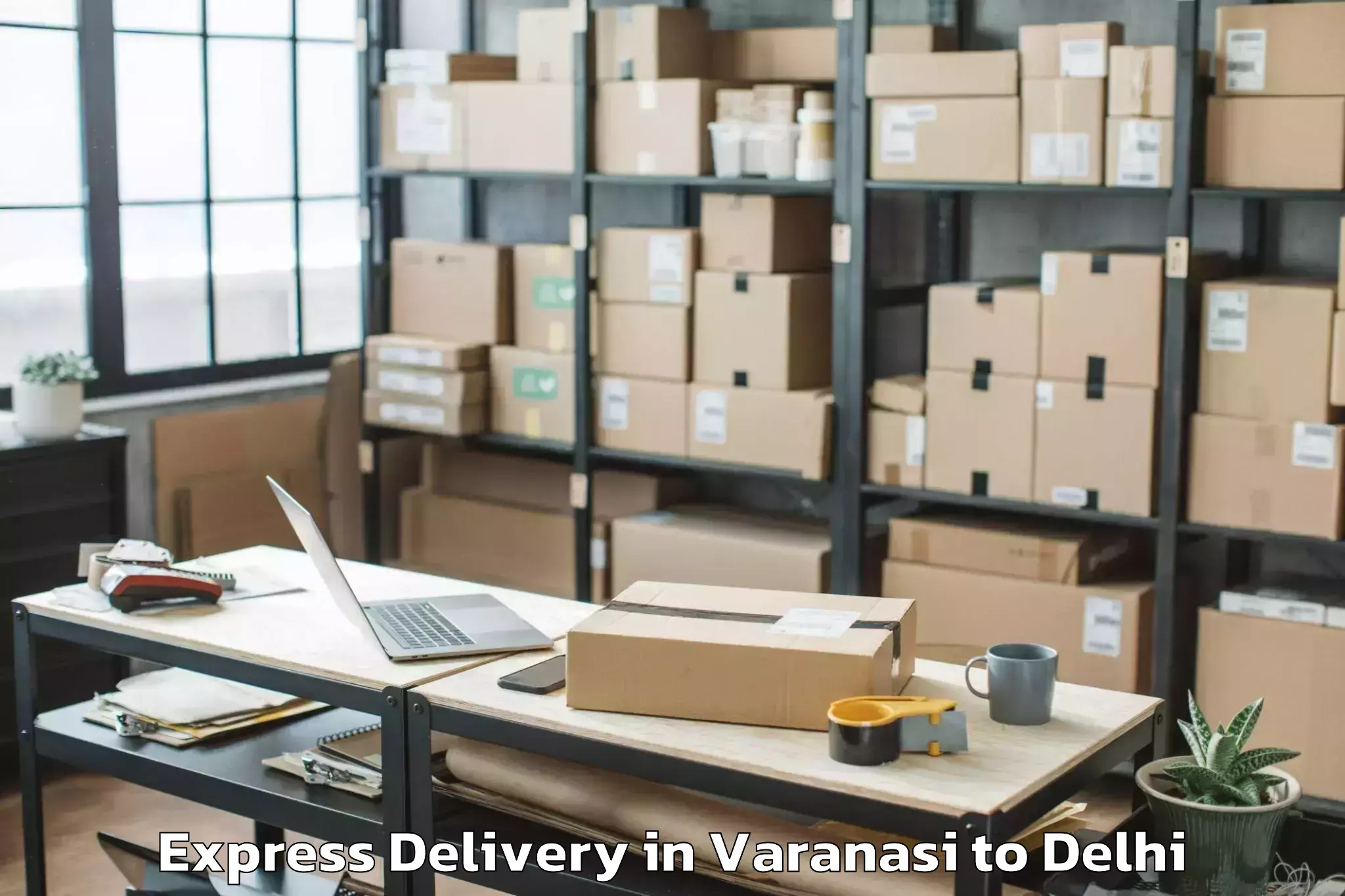 Professional Varanasi to V3s East Centre Mall Express Delivery